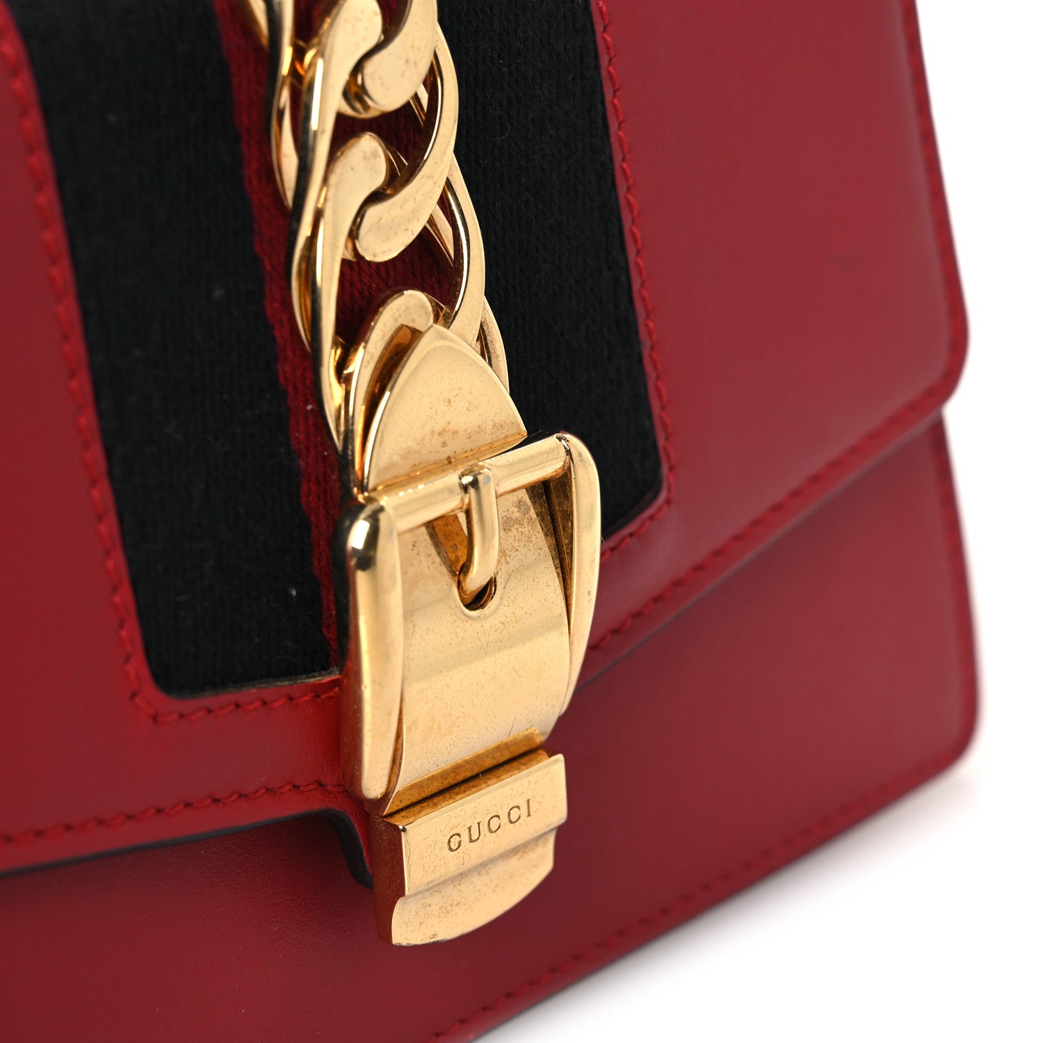 Gucci Calfskin Super Mini Sylvie Chain Shoulder Bag Hibiscus Red 11 of 14