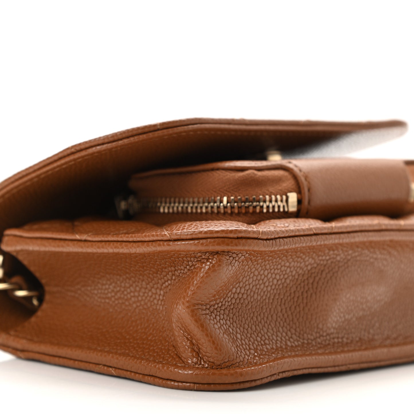 Caviar Quilted Business Affinity Clutch With Chain Flap Camel