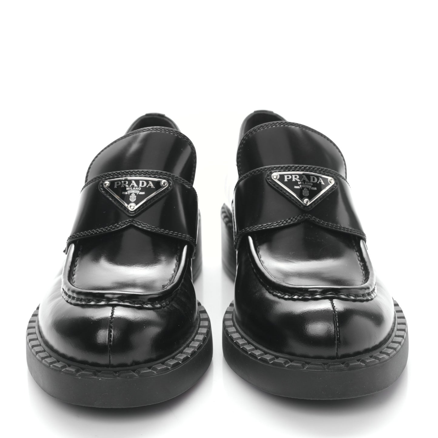 Spazzolato Metal Triangle Logo 50mm Loafers 38.5 Black