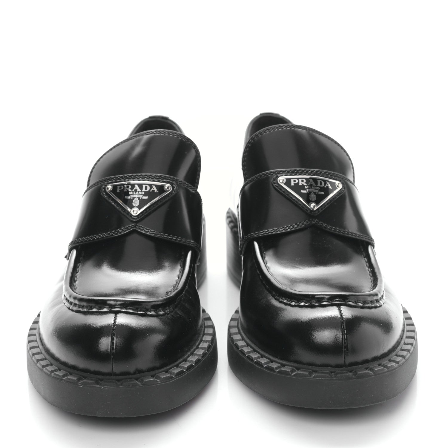 Prada Spazzolato Metal Triangle Logo 50mm Loafers 38.5 Black 2 of 9