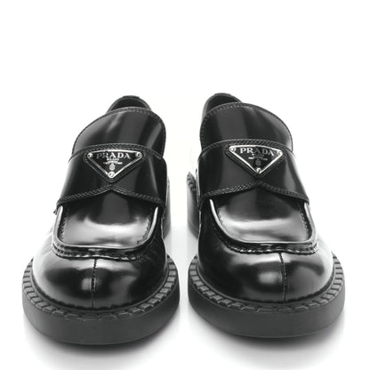 Prada Spazzolato Metal Triangle Logo 50mm Loafers 38.5 Black 2 of 9