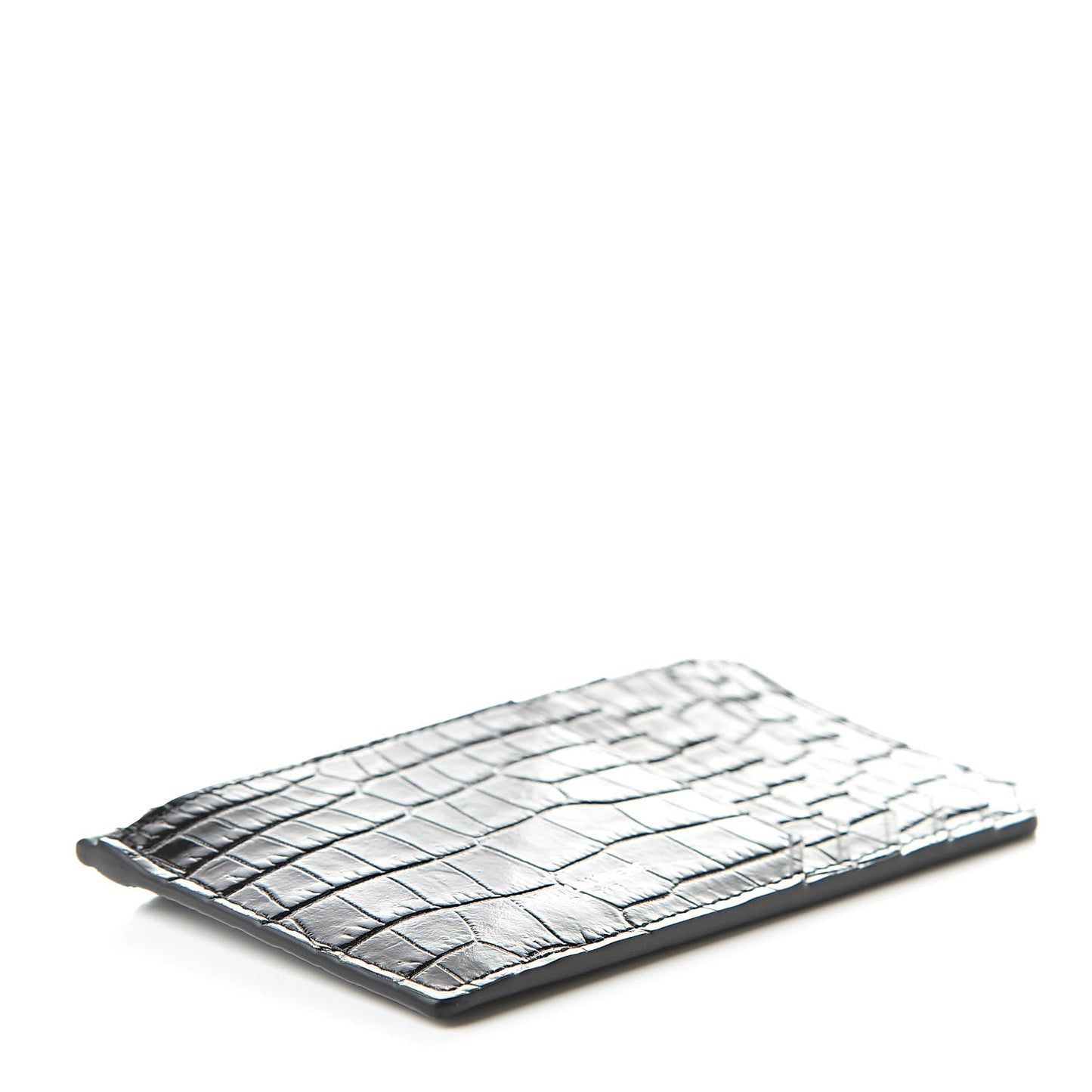 Calfskin Crocodile Embossed 5 Fragments Zip Pouch Card Holder Black