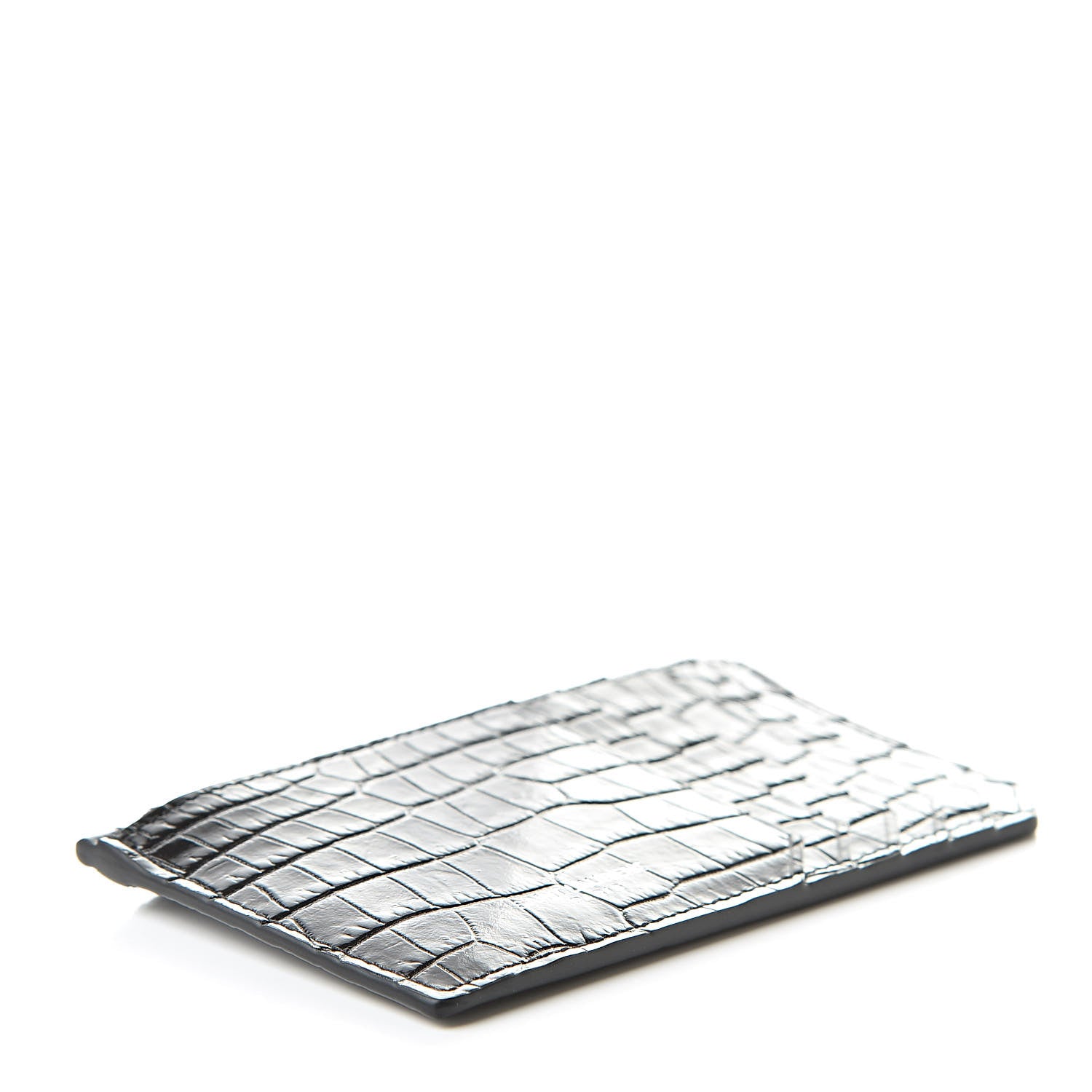 Saint Laurent Calfskin Crocodile Embossed 5 Fragments Zip Pouch Card Holder Black 4 of 8