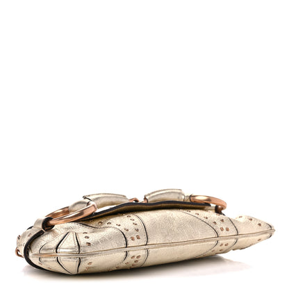 Gucci Metallic Calfskin Studded Horsebit Clutch Bag Gold 4 of 17
