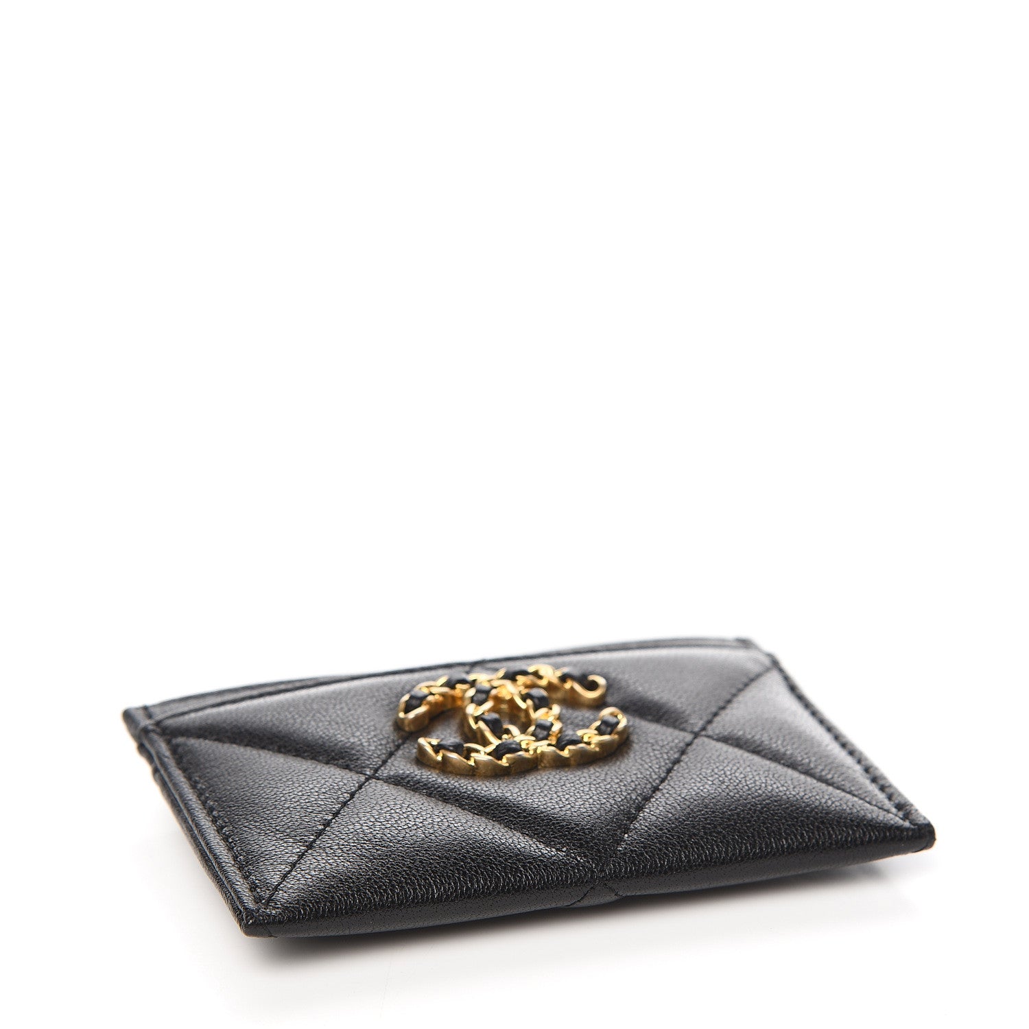 Chanel Shiny Goatskin Quilted Chanel 19 Card Holder Black 3 of 8