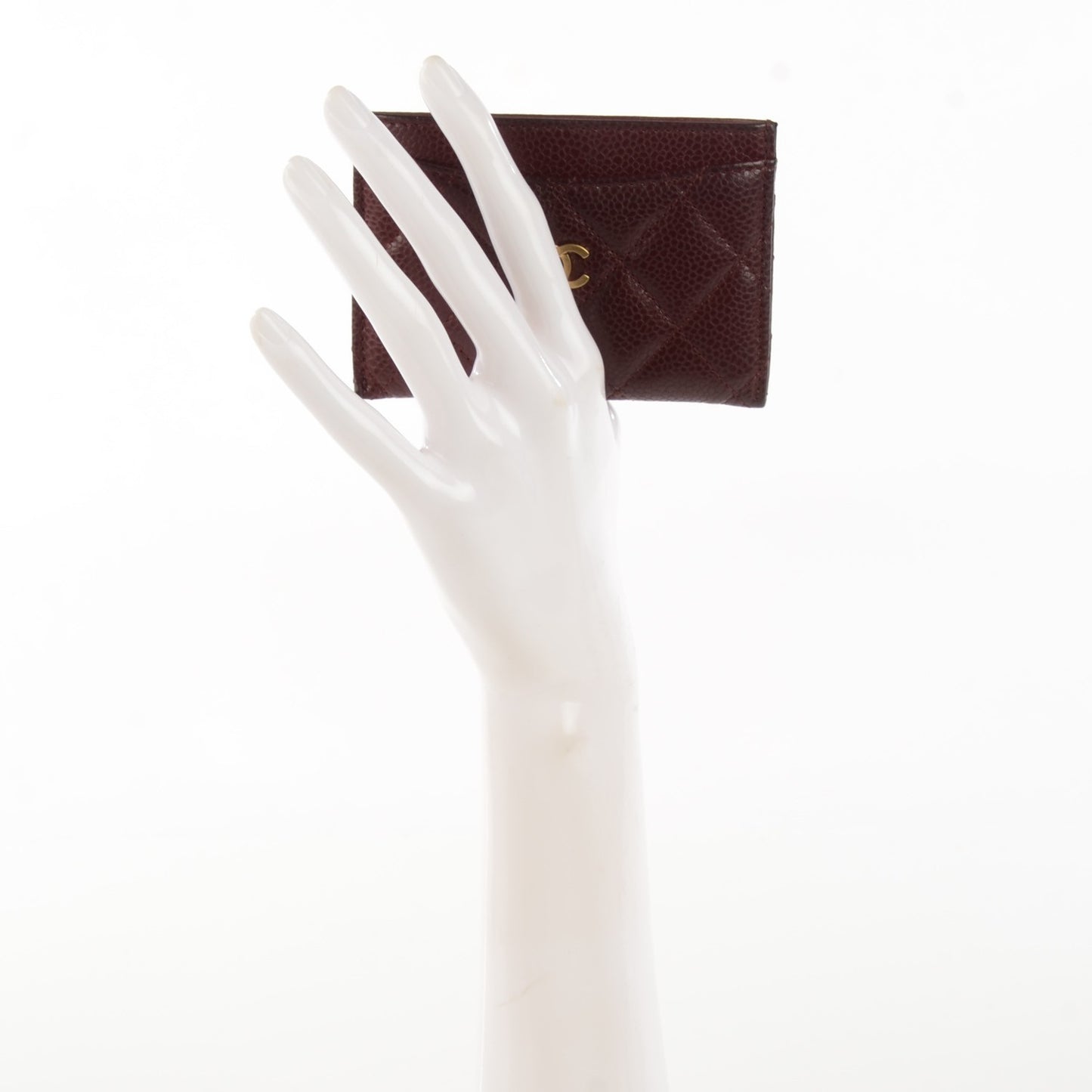 Caviar Quilted Card Holder Burgundy