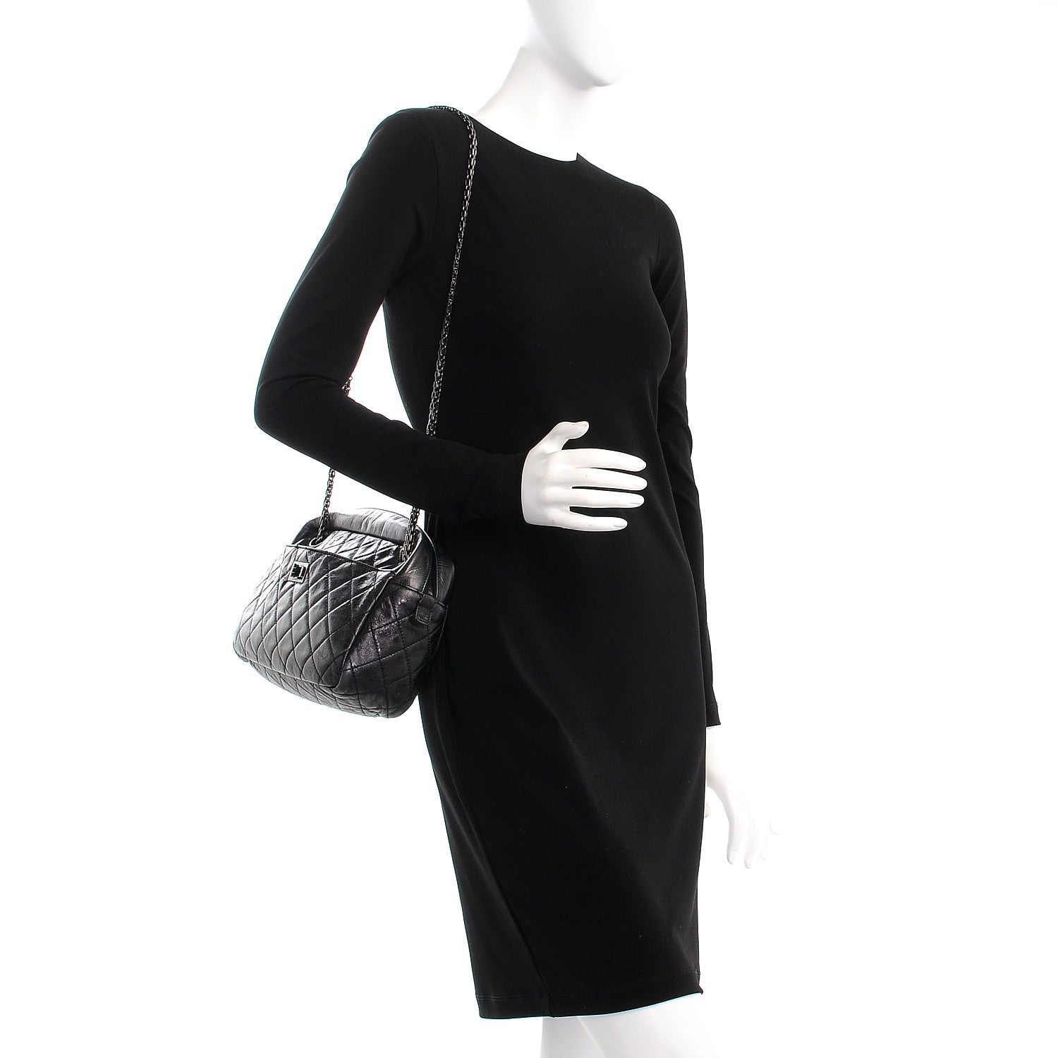 Chanel Metallic Aged Calfskin Quilted Medium Reissue Camera Case Black 2 of 12