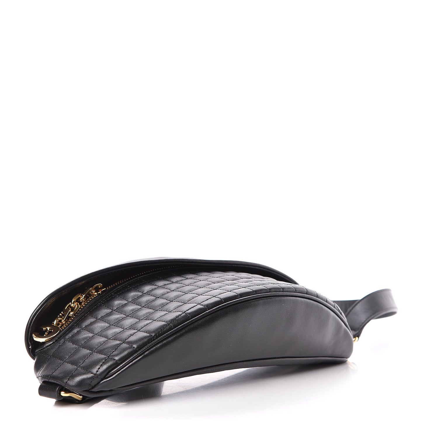 Calfskin Quilted C Charm Belt Bag Black