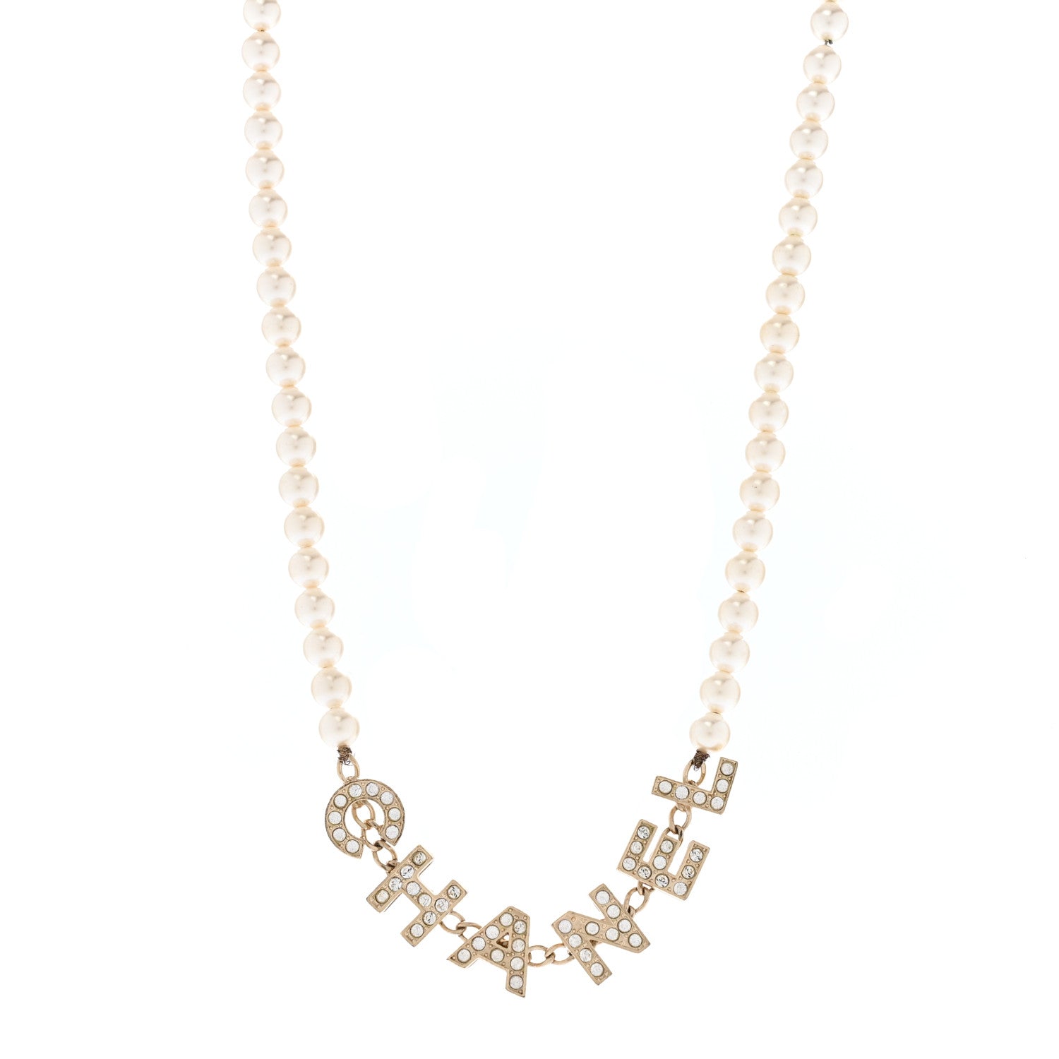 Chanel Pearl Crystal CC Logo Short Necklace Gold 1 of 5
