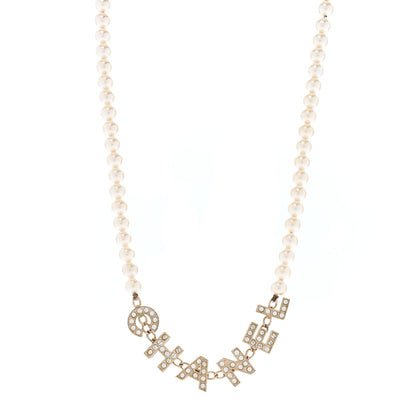 Chanel Pearl Crystal CC Logo Short Necklace Gold 1 of 5