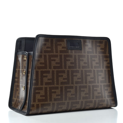 Fendi Glazed Fabric Vitello Century FF 1974 Stamp Patch Mini Peekaboo Defender Cover Mogano Panna Black 3 of 6