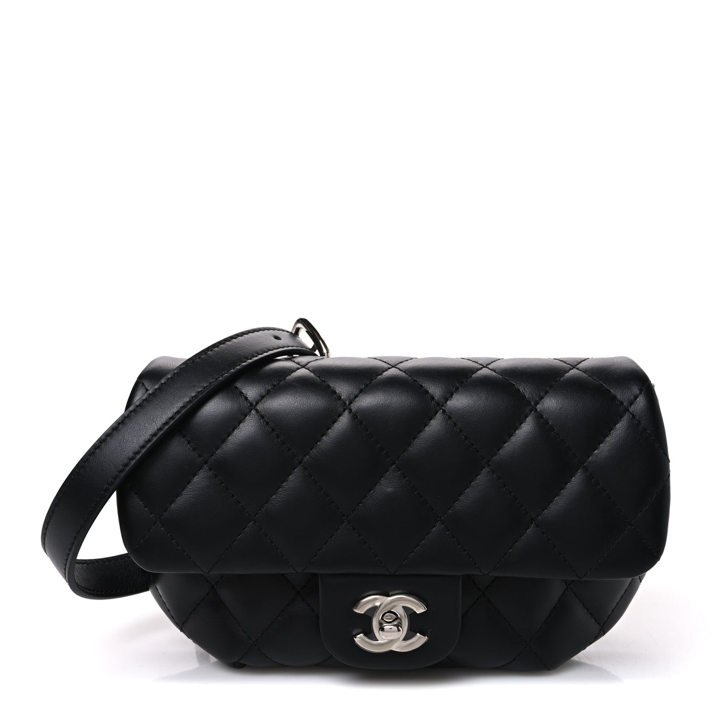 Calfskin Quilted CC Uniform Flap Belt Bag Black