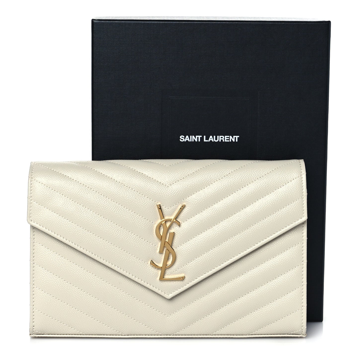 Grain De Poudre Matelasse Chevron Monogram Chain Wallet Blanc Vintage
