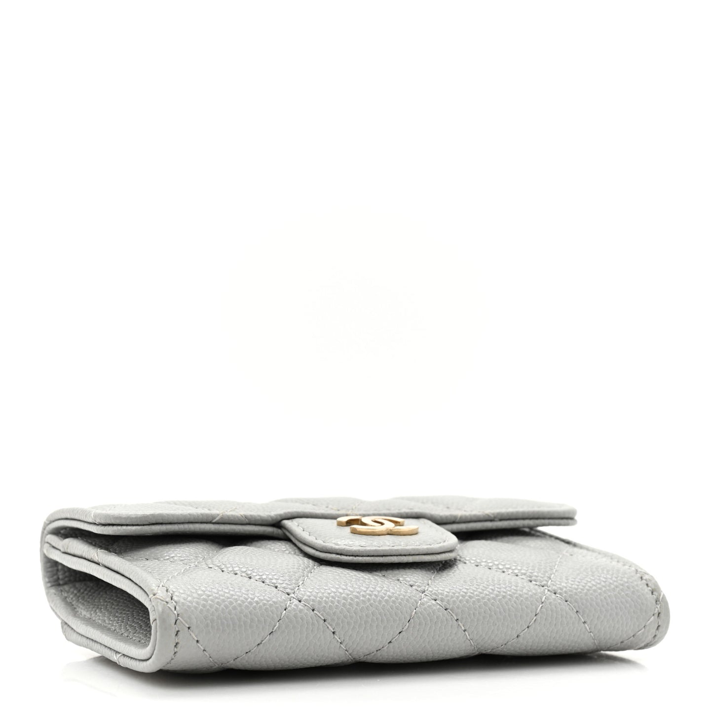 Caviar Quilted Flap Card Holder Wallet Grey