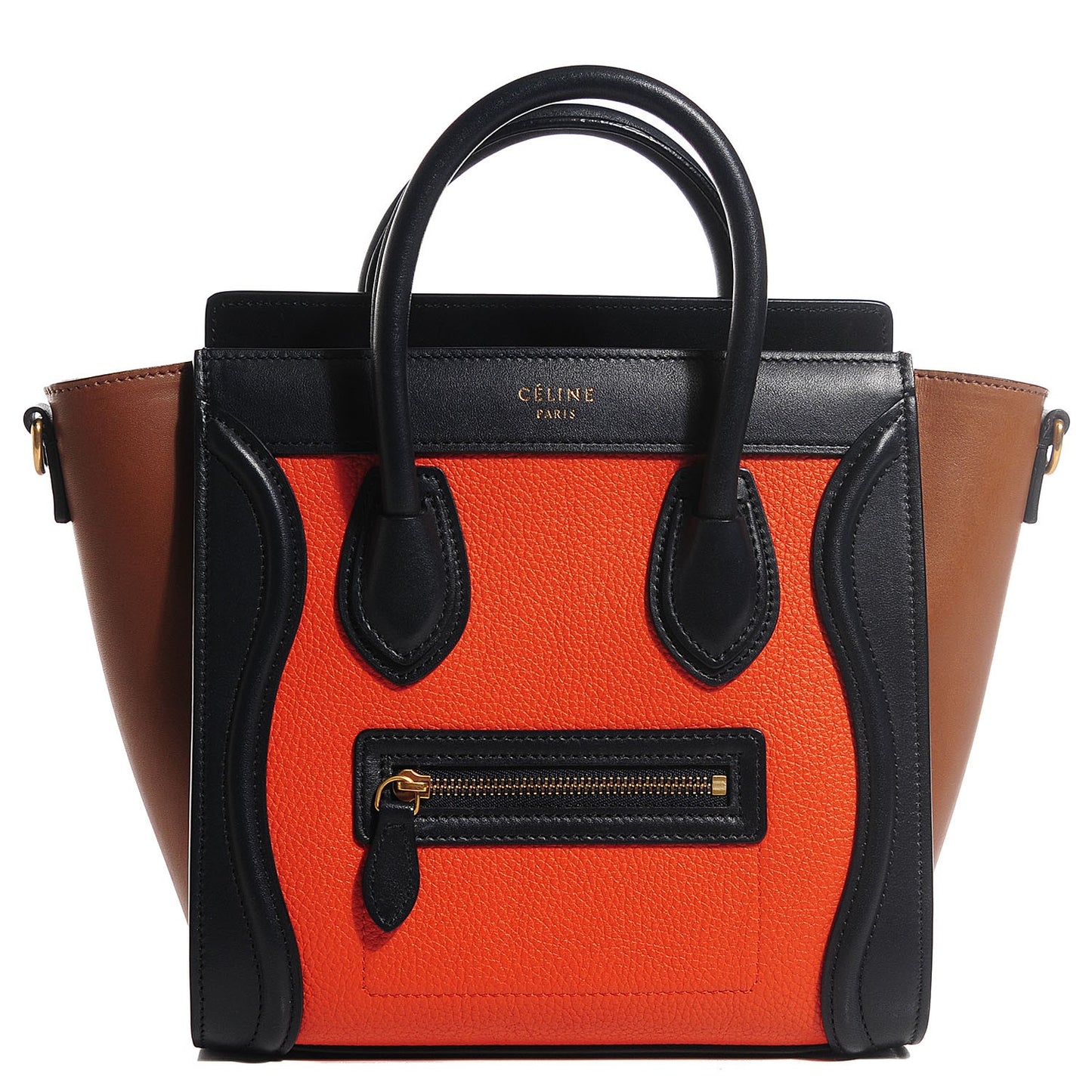 Drummed Calfskin Nano Tri-Color Luggage Bright Orange
