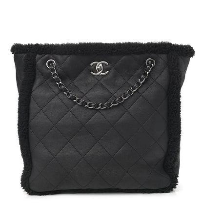 Chanel Lambskin Shearling Large Coco Neige Shopping Tote Black 1 of 10
