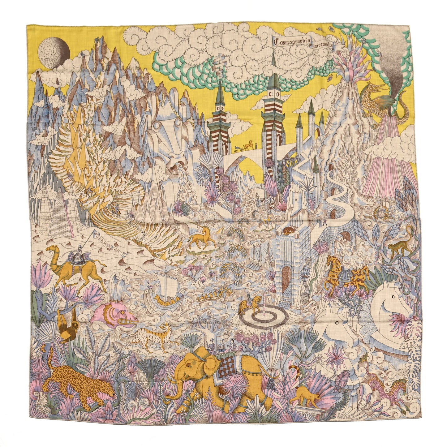 Cashmere Silk Cosmographia Universalis Shawl 140 Naturel Jaune Rose Pale