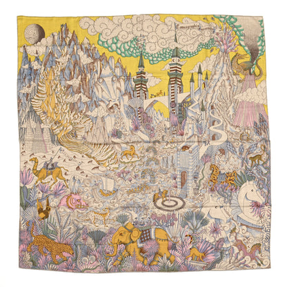 Hermes Cashmere Silk Cosmographia Universalis Shawl 140 Naturel Jaune Rose Pale 1 of 6