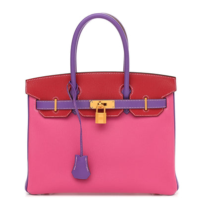 Hermes Chevre Mysore Horseshoe Birkin 30 Rose Tyrien Rouge Garance Parme 1 of 10