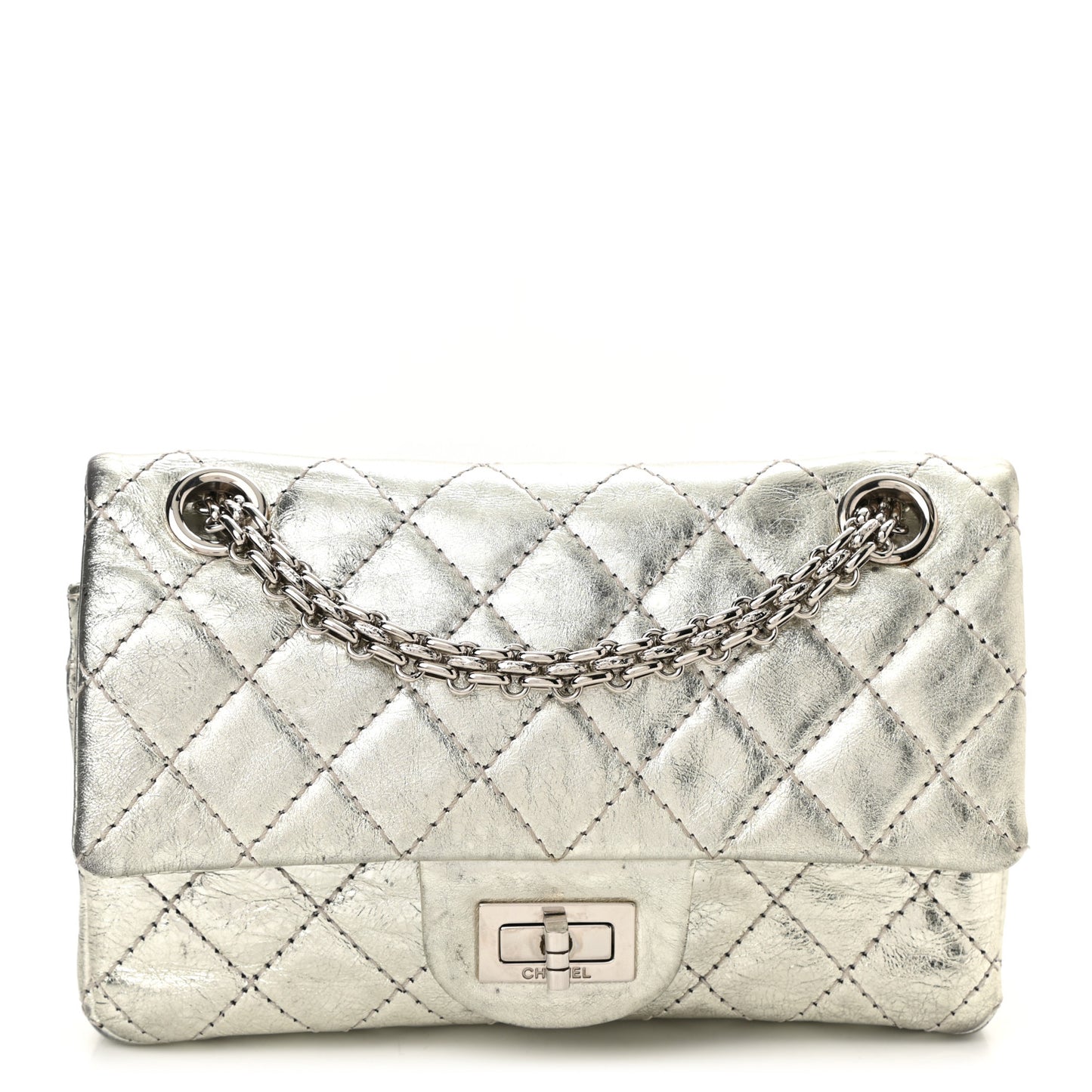 Metallic Aged Calfskin Quilted 2.55 Reissue 224 Flap Silver