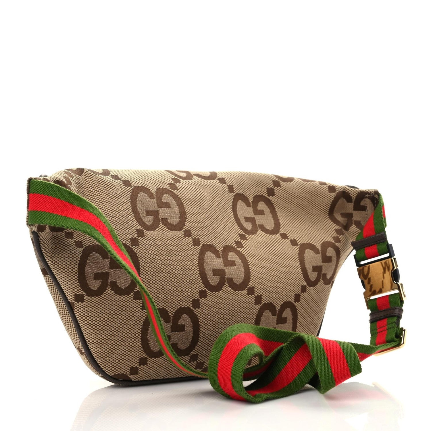 Gucci Monogram Jumbo GG Textured Dollar Calfskin Web Belt Bag Camel Ebony New Acero 2 of 7