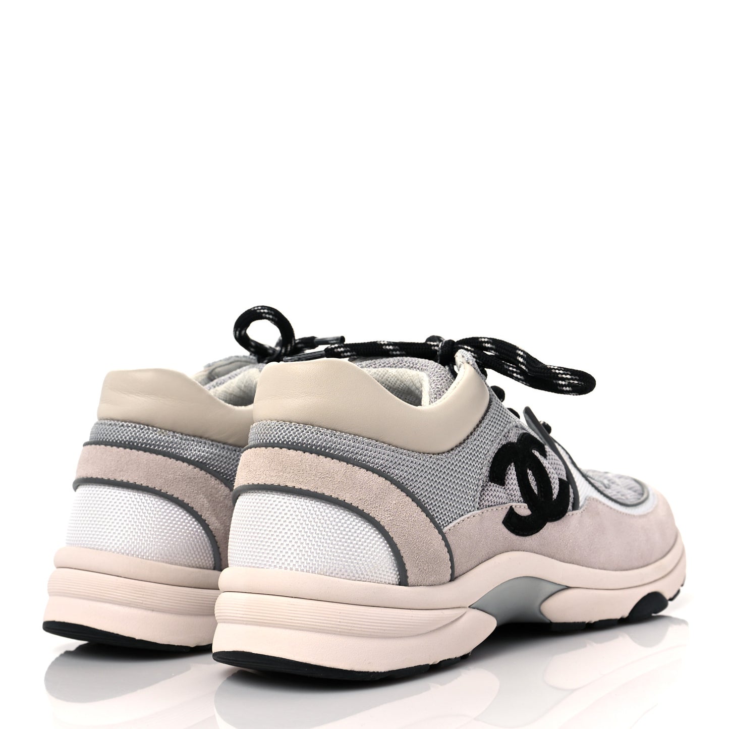 Nylon Calfskin Suede Womens CC Sneakers 39 Grey White Pink