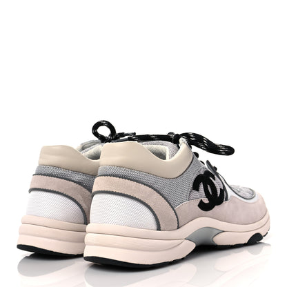 Chanel Nylon Calfskin Suede Womens CC Sneakers 39 Grey White Pink 4 of 8