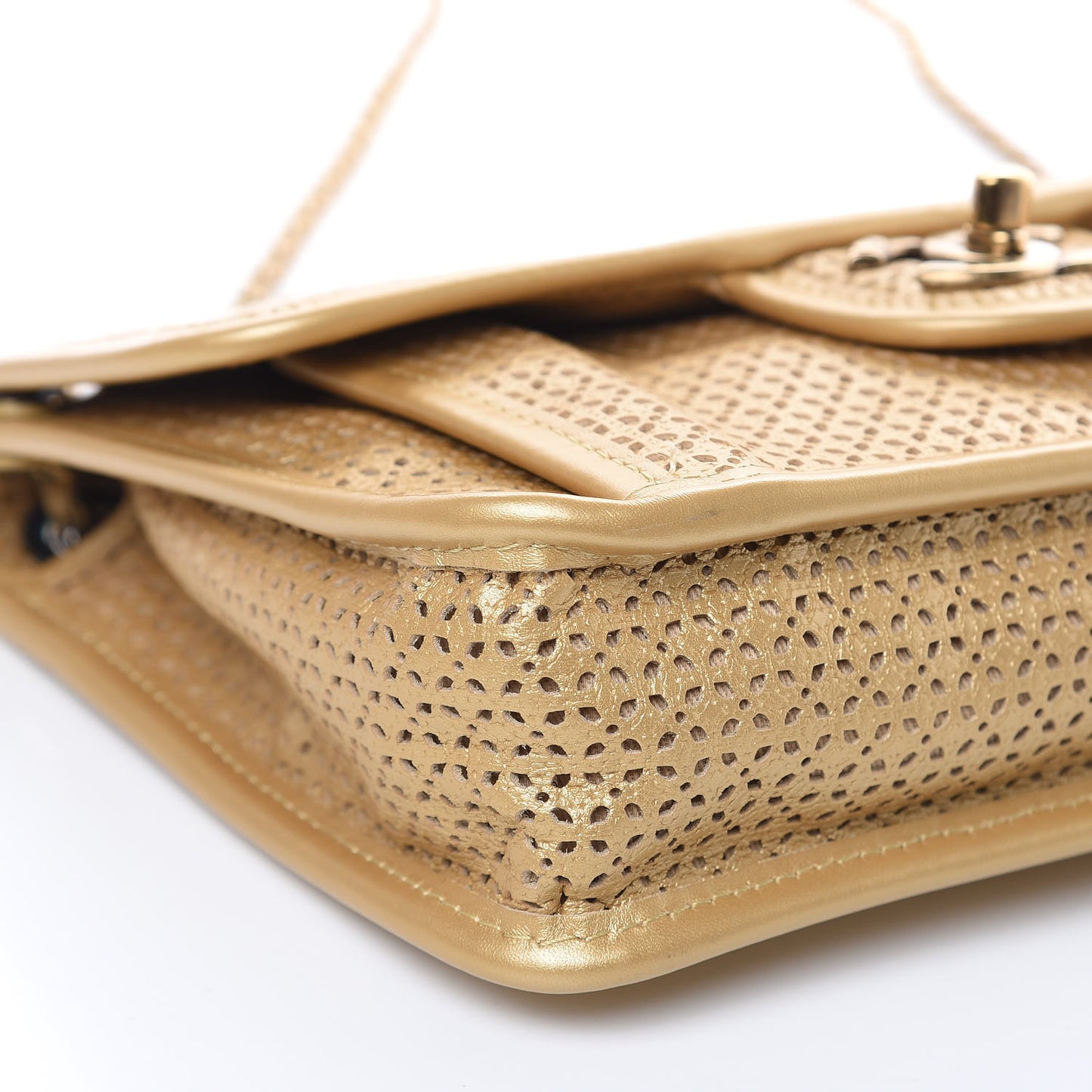 Metallic Perforated Calfskin Small Up In The Air Flap Gold