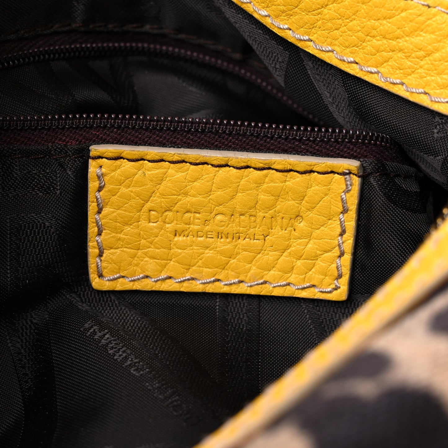 Calfskin Canvas Leopard Print Animalier Shoulder Bag Yellow