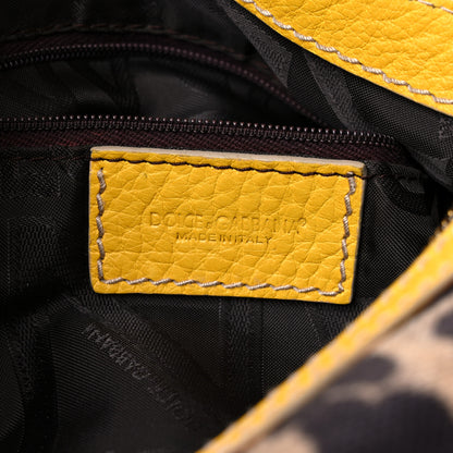 Dolce & Gabbana Calfskin Canvas Leopard Print Animalier Shoulder Bag Yellow 6 of 23
