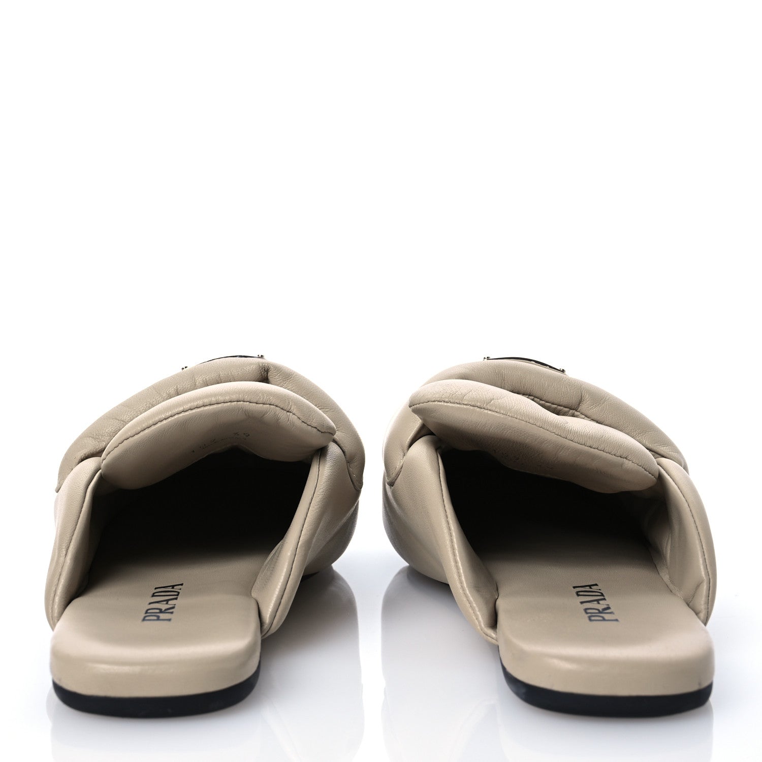 Prada Nappa Soft Padded Metal Triangle Mules 39 Beige 5 of 12