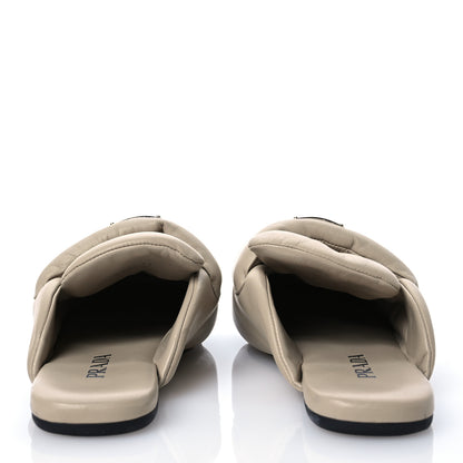 Prada Nappa Soft Padded Metal Triangle Mules 39 Beige 5 of 12