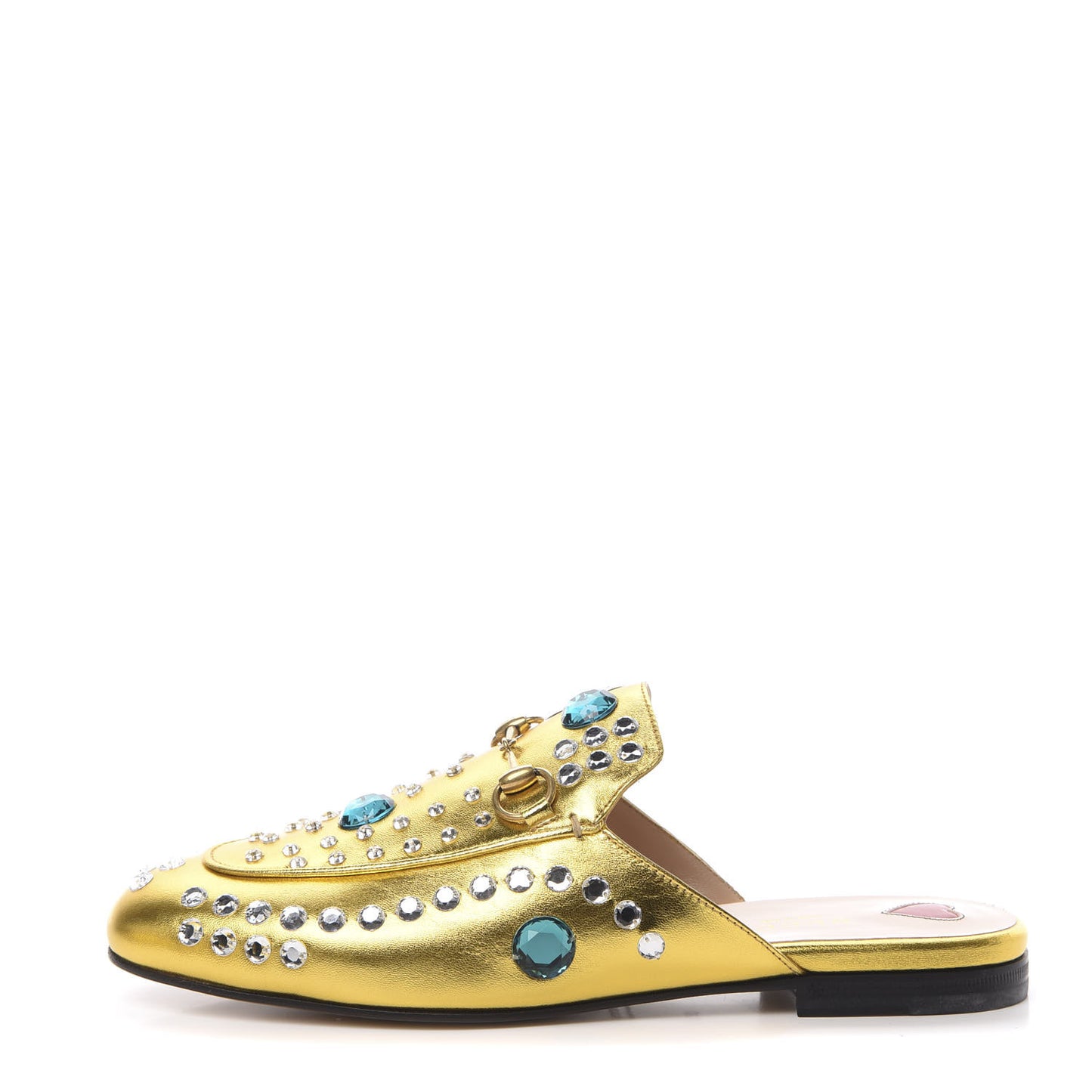 Metallic Nappa Crystal Womens Princetown Slippers 38.5 Gold