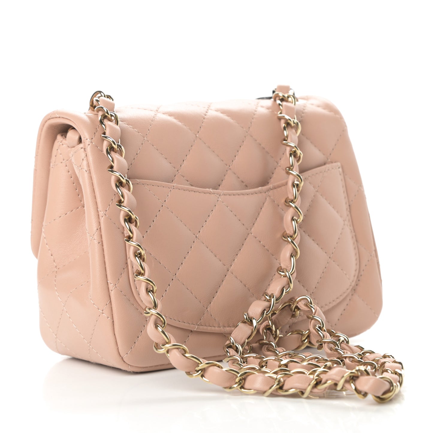 Lambskin Quilted Mini Square Flap Beige