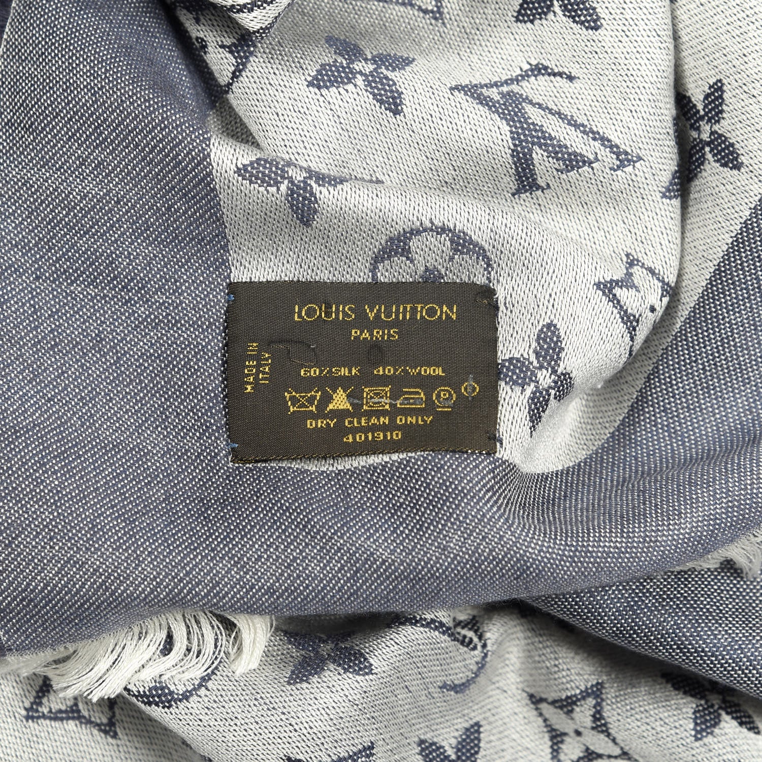 Louis Vuitton Wool Silk Monogram Denim Shawl Blue 4 of 4