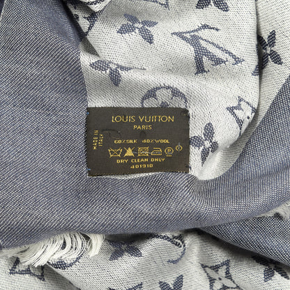 Louis Vuitton Wool Silk Monogram Denim Shawl Blue 4 of 4