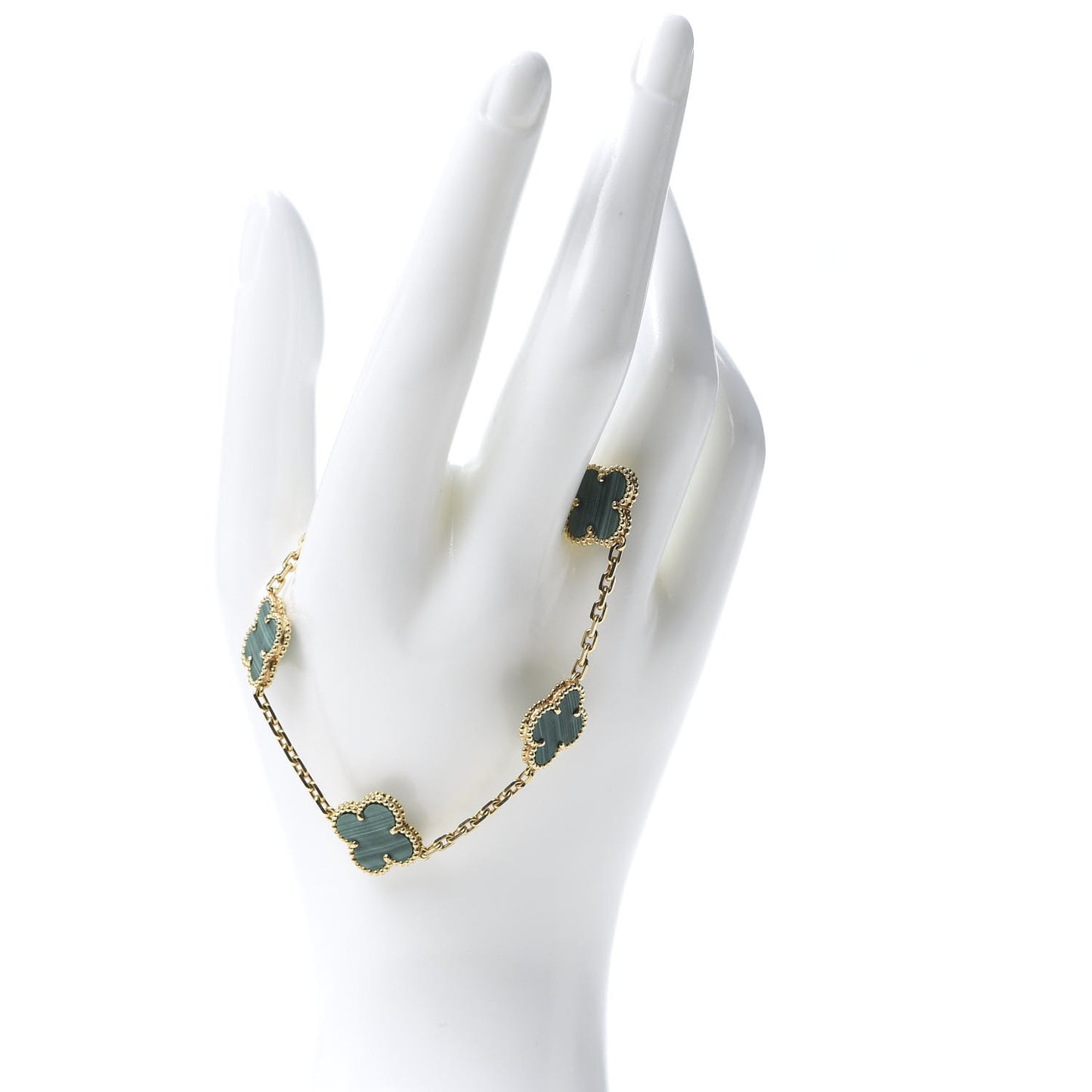 18K Yellow Gold Malachite 5 Motifs Vintage Alhambra Bracelet