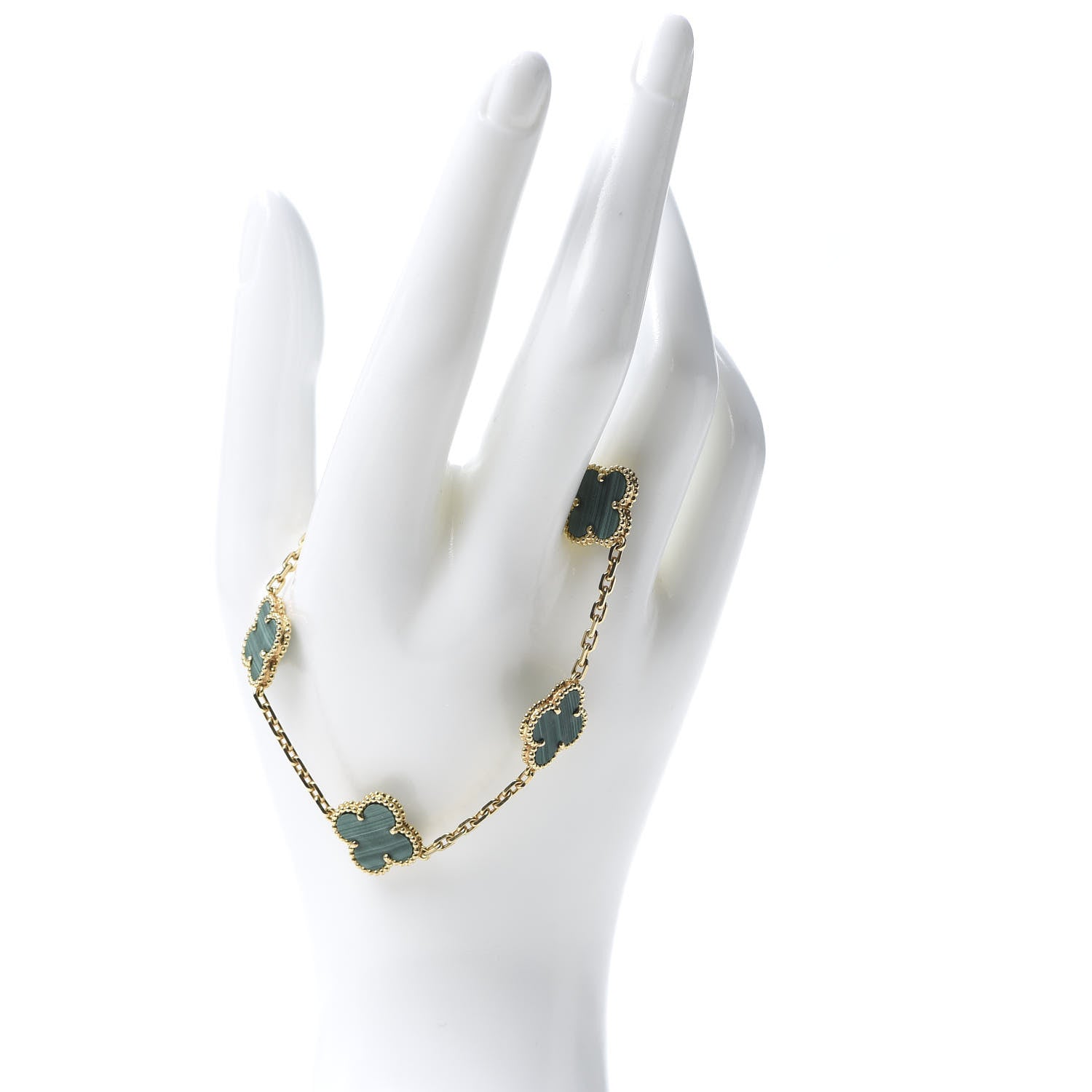 Van Cleef & Arpels 18K Yellow Gold Malachite 5 Motifs Vintage Alhambra Bracelet 2 of 7