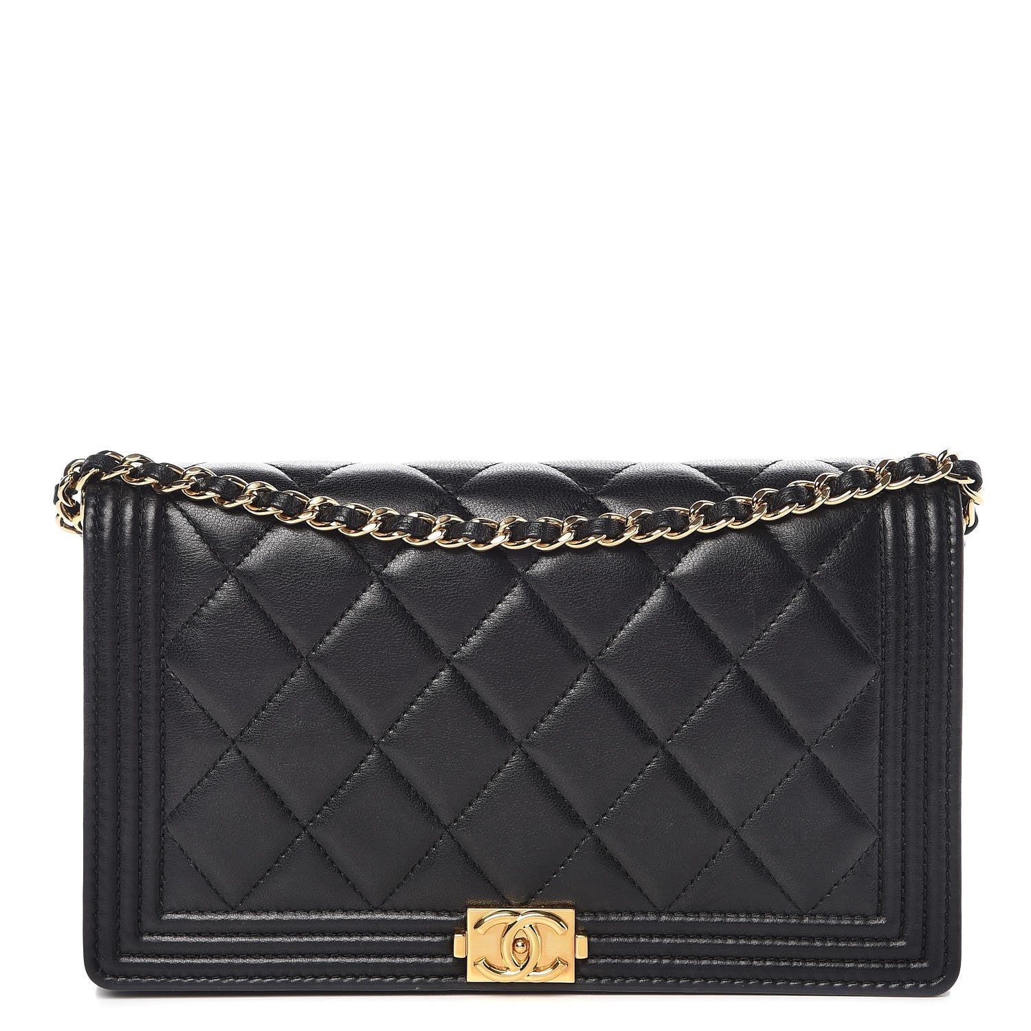 Chanel Lambskin Quilted Boy Wallet On Removable Chain WOC Black 1 of 19