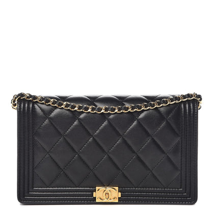 Chanel Lambskin Quilted Boy Wallet On Removable Chain WOC Black 1 of 19