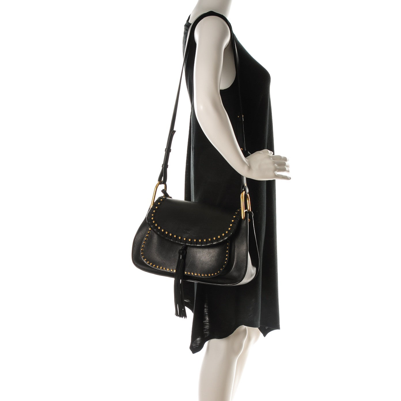 Chloe Calfskin Studded Medium Hudson Double Carry Shoulder Bag Black 2 of 9