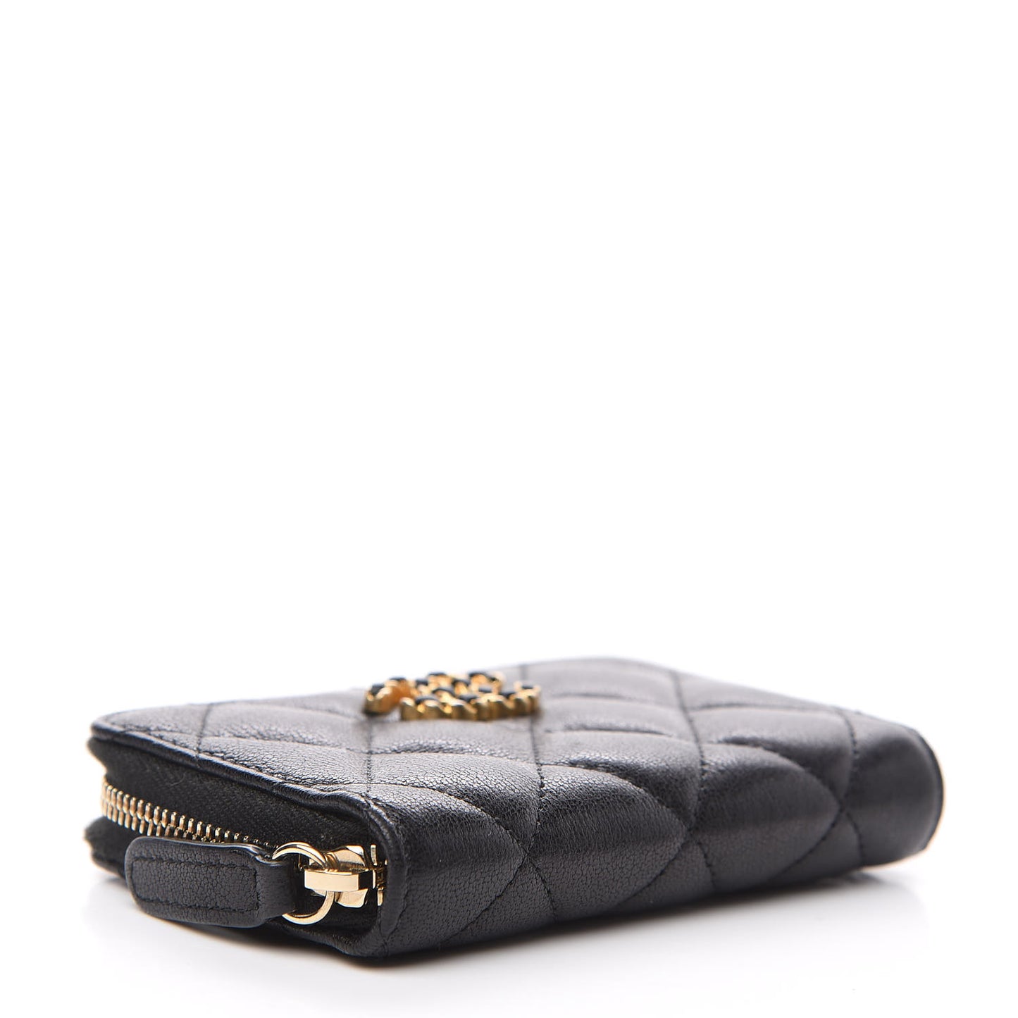 Goatskin Quilted Chanel 19 Zip Around Coin Purse Wallet Black