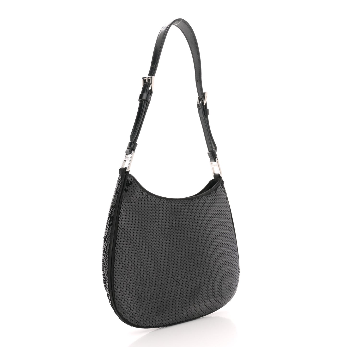 Paillettes Sequin Logo Cleo Adjustable Strap Shoulder Bag Black White
