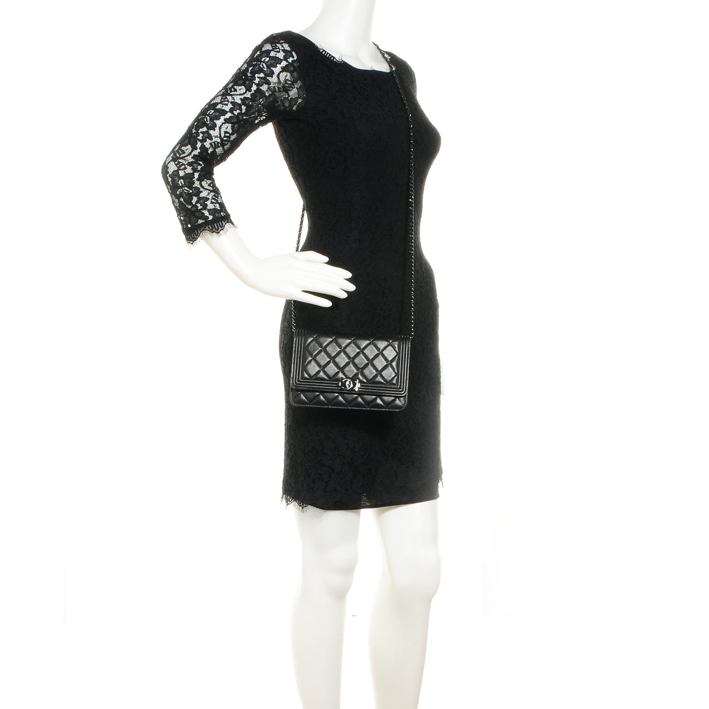 Lambskin Quilted Boy Wallet On Chain WOC So Black