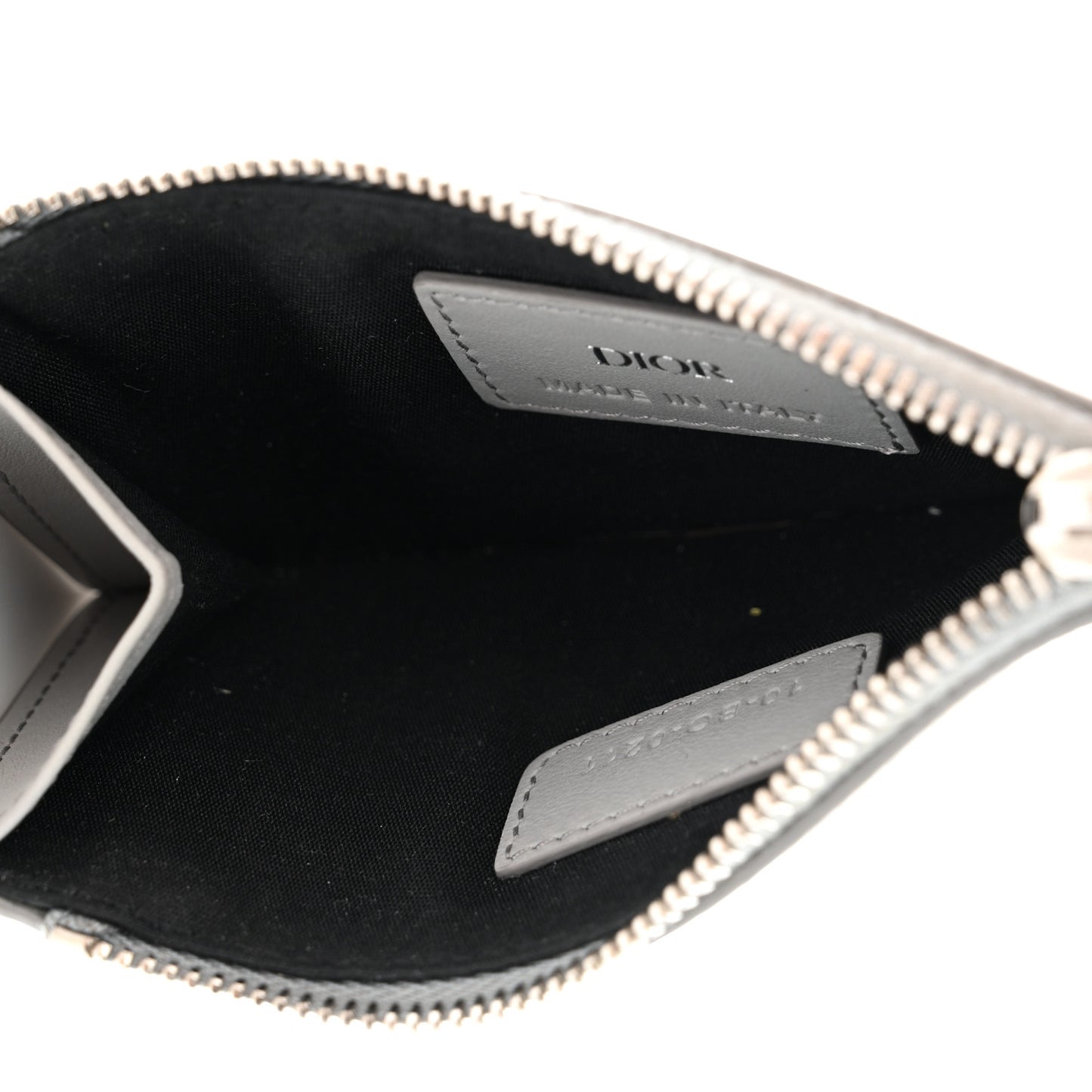 Grained Calfskin CD Icon Signature Zip Card Holder Grey