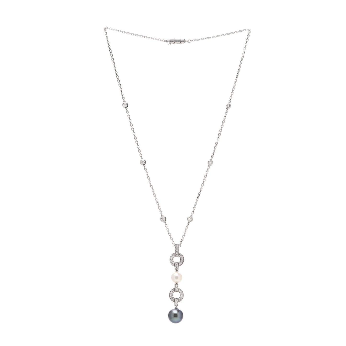 18K White Gold Diamond Tahitian Pearl Himalia Drop Pendant Necklace