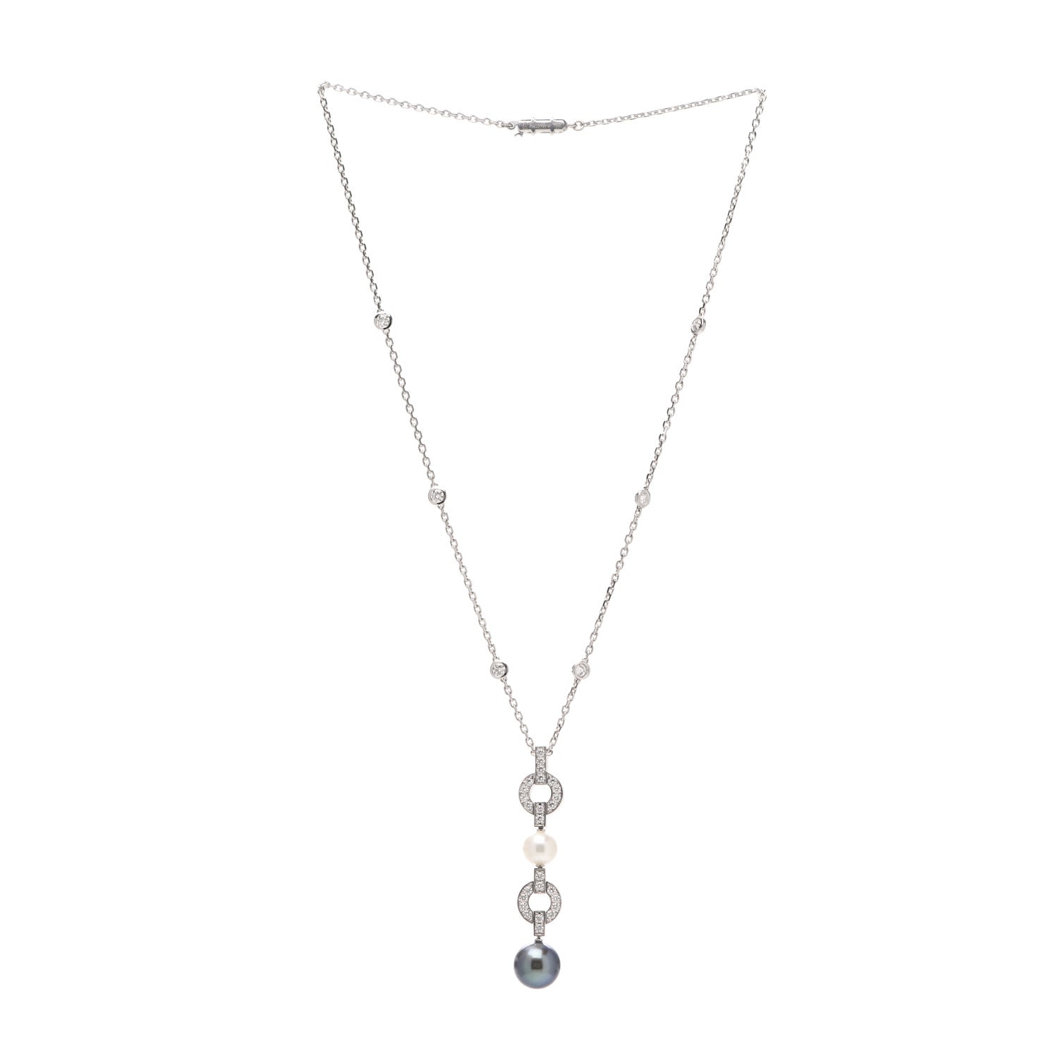 Cartier 18K White Gold Diamond Tahitian Pearl Himalia Drop Pendant Necklace 3 of 5