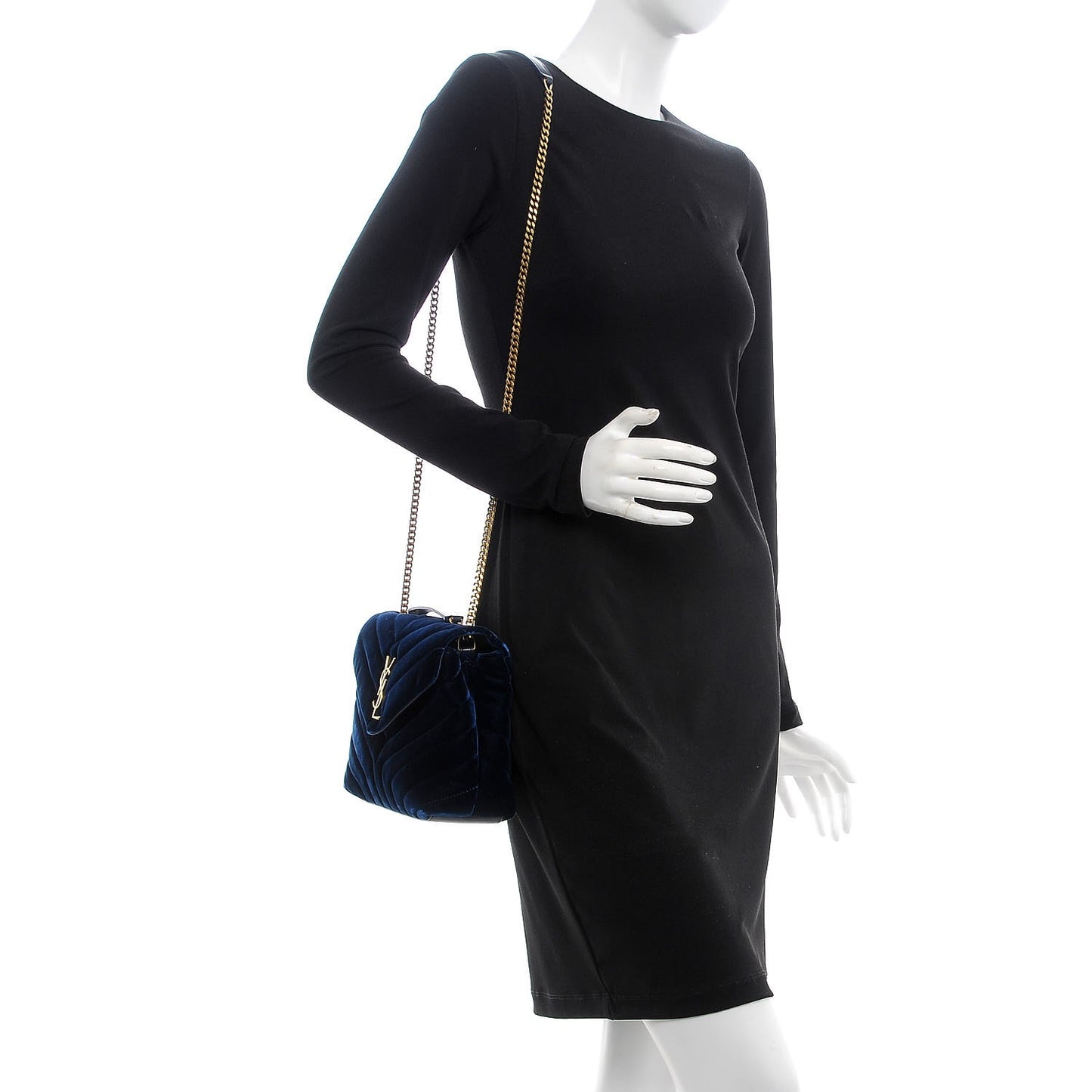 Velvet Y Quilted Monogram Small Loulou Chain Satchel Medium Blue