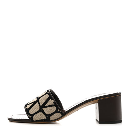 Valentino Garavani Toile Iconographe Vlogo Sandals 41  Naturale Black Brown Fondant 1 of 10