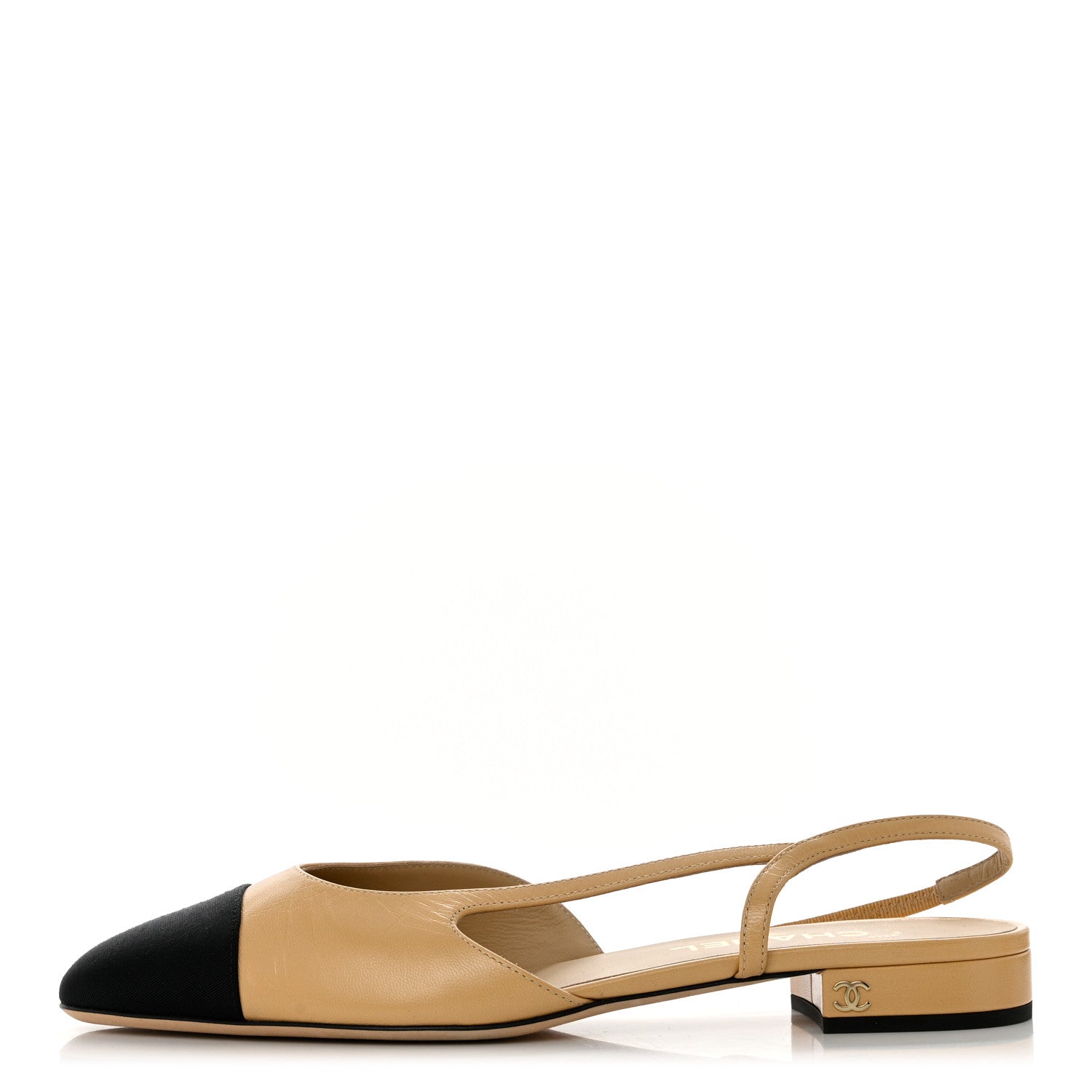Chanel Lambskin Grosgrain Cap Toe CC Slingback Sandals 40.5 Beige Black 1 of 8